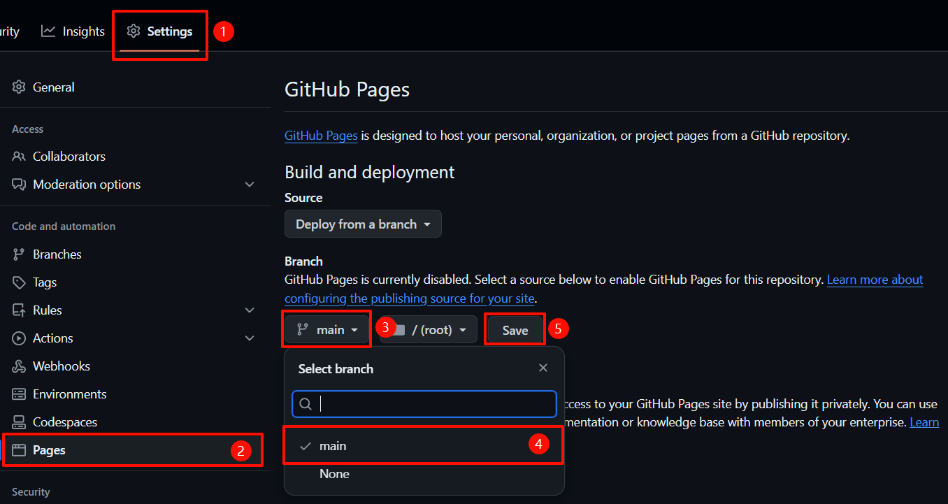 github pages setting